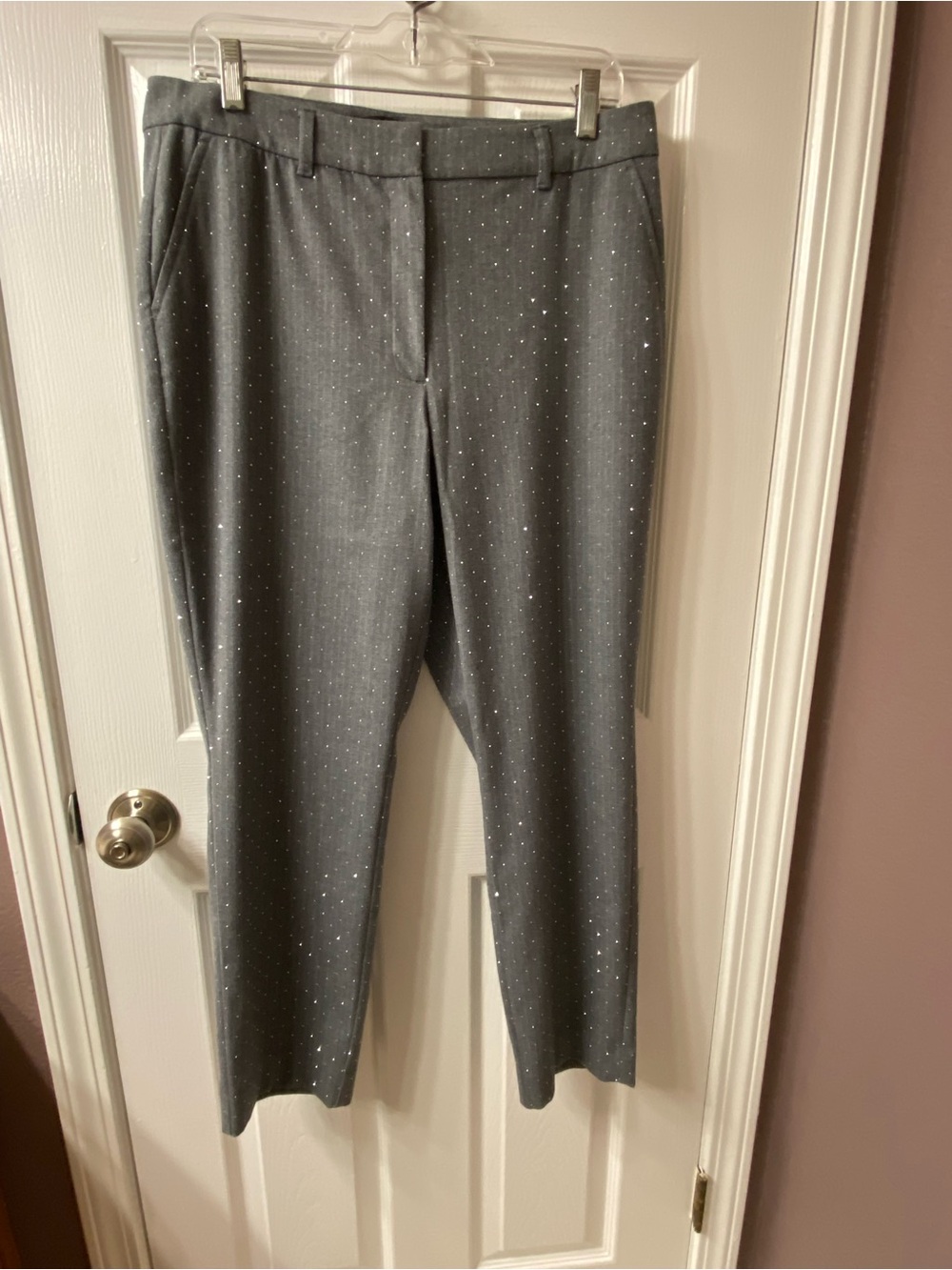 White House Black Market Gray Polka Dot Straight Leg Pants